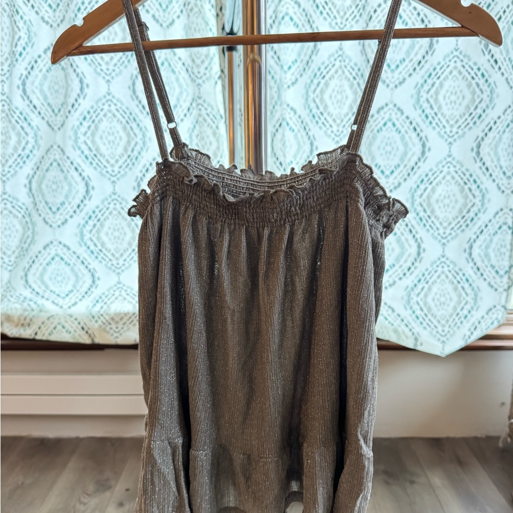 Amado for Anthropologie Metallic Ruffle-Trim Camisole Tank Top - silver